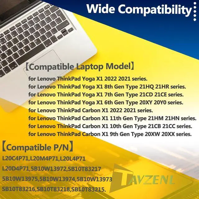 Alt view image 6 of 7 - L20C4P71 57Wh Battery Replacement for Lenovo ThinkPad Yoga X1 6th 7th 8th Gen Series ThinkPad Carbon X1 11th 10th 9th Gen Series L20M4P71 L20L4P71 L20D4P71 15.44V 3695