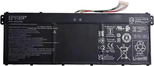 Main image of AP23A5L Laptop Battery 53.02Wh 4590mAh 11.55V Compatible with Acer Aspire 15 A15-41M A15-51M A15-51M-544F Series AP23A7L
