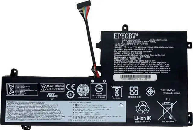 Main image of L17M3PG2 Laptop Battery 57Wh 4955mAh 11.52V Compatible with Lenovo Legion Y540-17IRH Series 5B10T30214 5B10W69460 SB10W69453 L17C3PG2 5B10W69467 3ICP6/54/90 5B10T30217