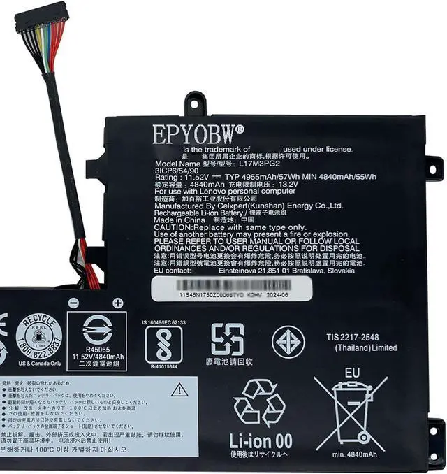 Alt view image 4 of 6 - L17M3PG2 Laptop Battery 57Wh 4955mAh 11.52V Compatible with Lenovo Legion Y540-17IRH Series 5B10T30214 5B10W69460 SB10W69453 L17C3PG2 5B10W69467 3ICP6/54/90 5B10T30217