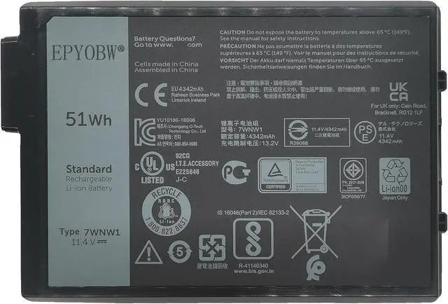 Main image of 7WNW1 Laptop Battery 51Wh 4342mAh 3-Cell 11.4V Compatible with Dell Latitude 5420 5424 Rugged/Latitude 7424 Rugged Extreme Series GK3D3 0GK3D3 DMF8C 0DMF8C
