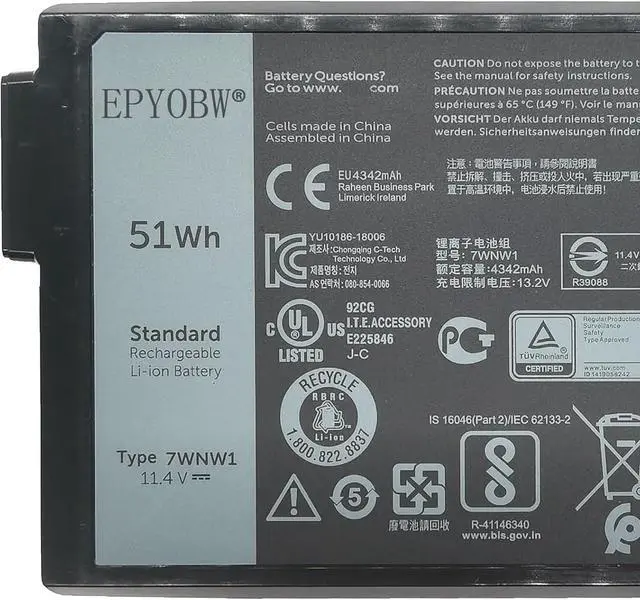 Alt view image 2 of 5 - 7WNW1 Laptop Battery 51Wh 4342mAh 3-Cell 11.4V Compatible with Dell Latitude 5420 5424 Rugged/Latitude 7424 Rugged Extreme Series GK3D3 0GK3D3 DMF8C 0DMF8C
