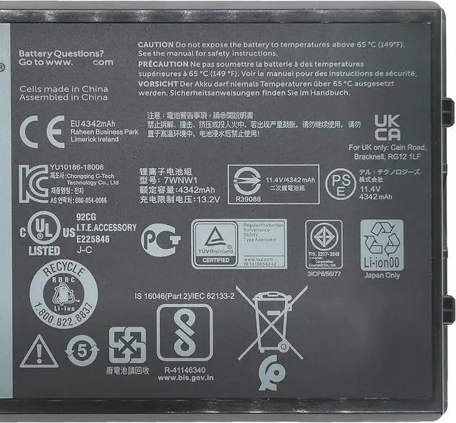 Alt view image 3 of 5 - 7WNW1 Laptop Battery 51Wh 4342mAh 3-Cell 11.4V Compatible with Dell Latitude 5420 5424 Rugged/Latitude 7424 Rugged Extreme Series GK3D3 0GK3D3 DMF8C 0DMF8C