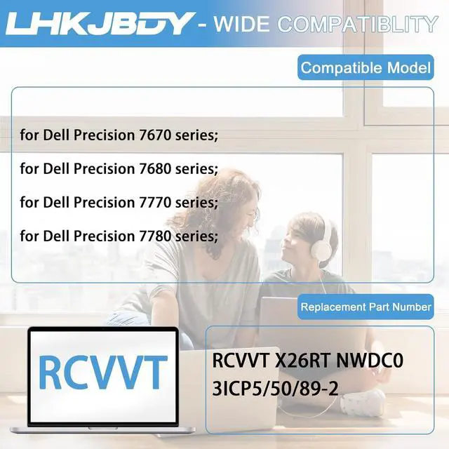 Alt view image 4 of 7 - RCVVT Laptop Battery Replacement for Dell Precision 7670 7680 7770 7780 Series Notebook NWDC0 0NWDC0 X26RT 0X26RT 965V4 0965V4 T6PFX 451-BCYH 11.55V 83Wh 6827mAh
