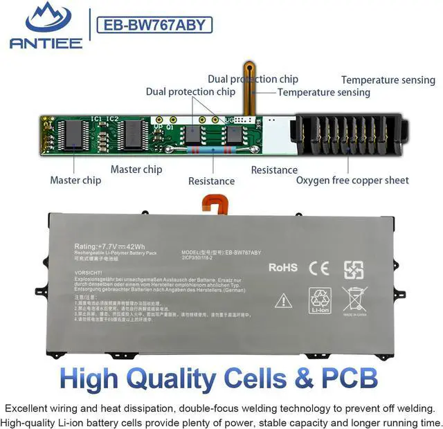 Alt view image 4 of 7 - ANTIEE EB-BW767ABY Laptop Battery Replacement for Samsung Galaxy Book S NP767XCM NP930QCG NP767XCM-K02UK NP767XCM-K02US K01DE K01US K01CA K01SE K02DE K02CA K02IT Galaxy SM-W767 42Wh 5454mAh