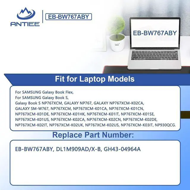 Alt view image 3 of 7 - ANTIEE EB-BW767ABY Laptop Battery Replacement for Samsung Galaxy Book S NP767XCM NP930QCG NP767XCM-K02UK NP767XCM-K02US K01DE K01US K01CA K01SE K02DE K02CA K02IT Galaxy SM-W767 42Wh 5454mAh