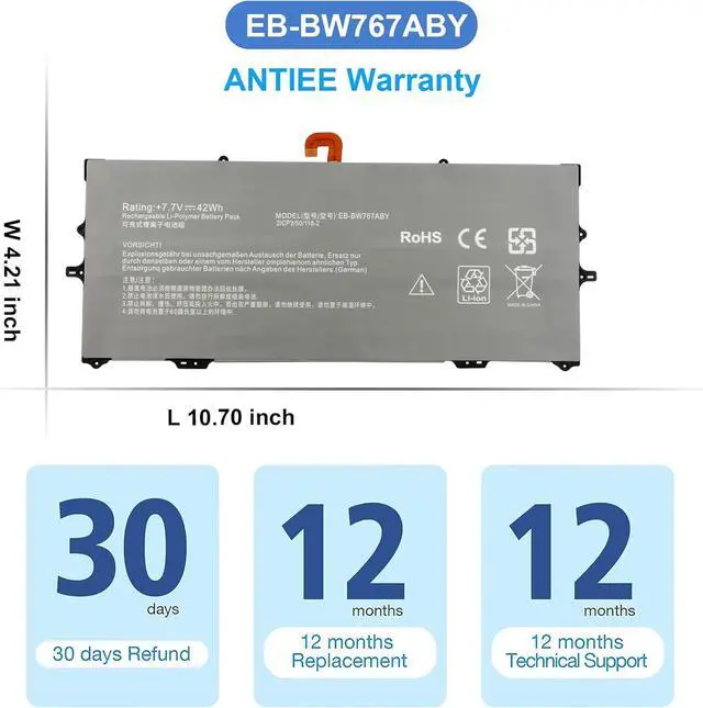 Alt view image 7 of 7 - ANTIEE EB-BW767ABY Laptop Battery Replacement for Samsung Galaxy Book S NP767XCM NP930QCG NP767XCM-K02UK NP767XCM-K02US K01DE K01US K01CA K01SE K02DE K02CA K02IT Galaxy SM-W767 42Wh 5454mAh