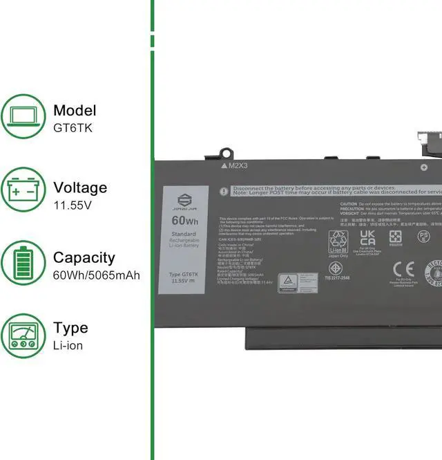 Alt view image 2 of 5 - GT6TK Laptop Battery Replacement for Dell Latitude 9440 9450 2-in-1 Series Notebook 0MWK05 MWK05 0K2CPY K2CPY Black 11.55V 60Wh 5065mAh