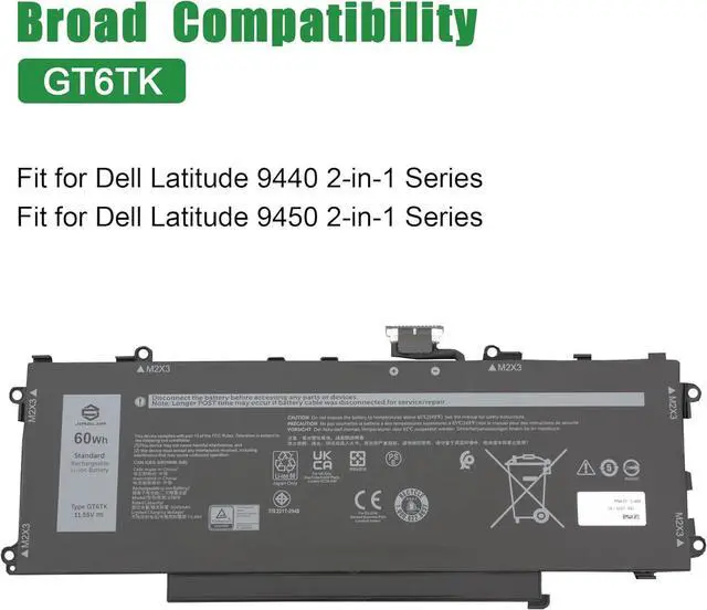 Alt view image 4 of 5 - GT6TK Laptop Battery Replacement for Dell Latitude 9440 9450 2-in-1 Series Notebook 0MWK05 MWK05 0K2CPY K2CPY Black 11.55V 60Wh 5065mAh