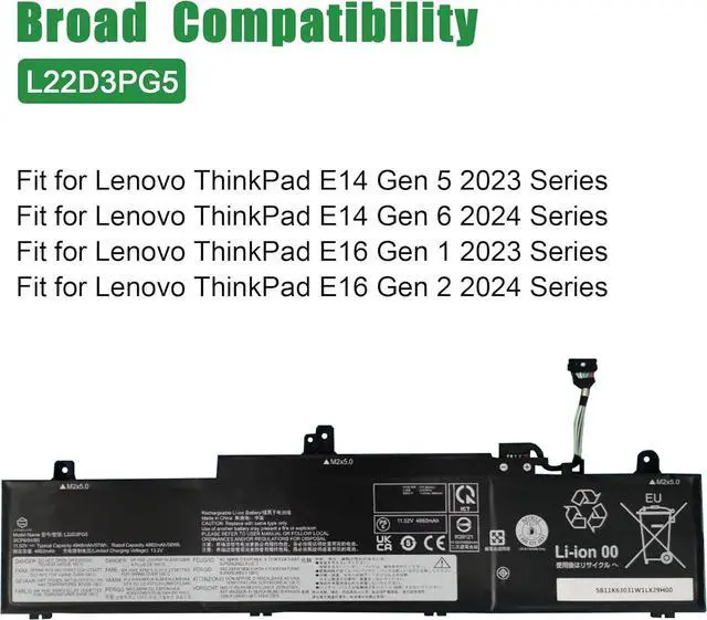 Alt view image 4 of 5 - L22D3PG5 Laptop Battery Replacement for Lenovo ThinkPad E14 Gen 5 Gen 6 E16 Gen 1 Gen 2 2023 2024 Series SB11K63031 5B11K63033 L22L3PG5 SB11K63027 5B11K63034 L22B3PG5 L22M3PG5 11.52V 57Wh