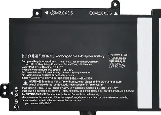 Alt view image 2 of 5 - MC02XL MR02XL Laptop Battery 47Wh 5950mAh 2-Cell 7.7V Compatible with HP Elite X2 G4 / Elite X2 G8 Series HSTNN-DB9E TPN-DB0G L46601-005