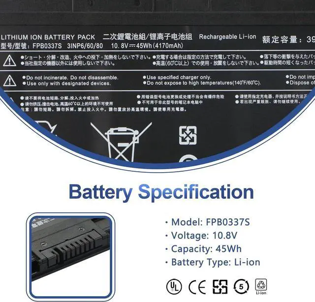Alt view image 2 of 7 - ANTIEE FPB0337S FPCBP530 Laptop Battery for Fujitsu Lifebook P727 P728 Lifebook U727 U728 U729 U729X Series FMVNBP245 FMVNBP246 FPCBP528 CP778922-01 CP753148-01 CP796669-01 10.8V 45Wh 4170mAh