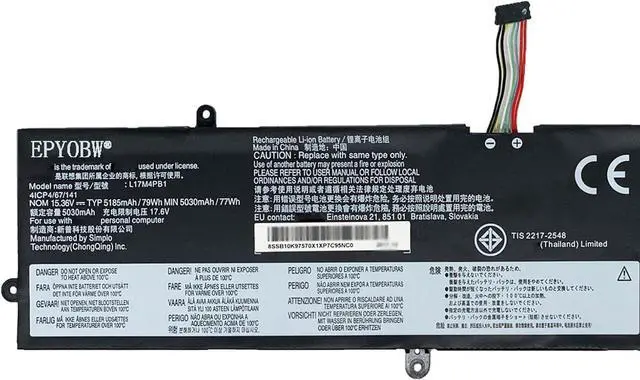 Alt view image 2 of 5 - L17M4PB1 Laptop Battery 79Wh 5185mAh 4-Cell 15.36V Compatible with Lenovo ideapad 720S-15IKB / ideapad 720S Touch-15IKB Series L17C4PB1