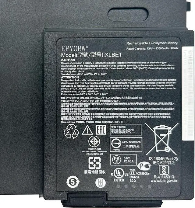 Alt view image 2 of 4 - XLBE1 Laptop Battery 98Wh 13000mAh 6-Cell 7.6V Compatible with Zebra XPLORE XSlate L10 Series 2ICP6/39/88-4
