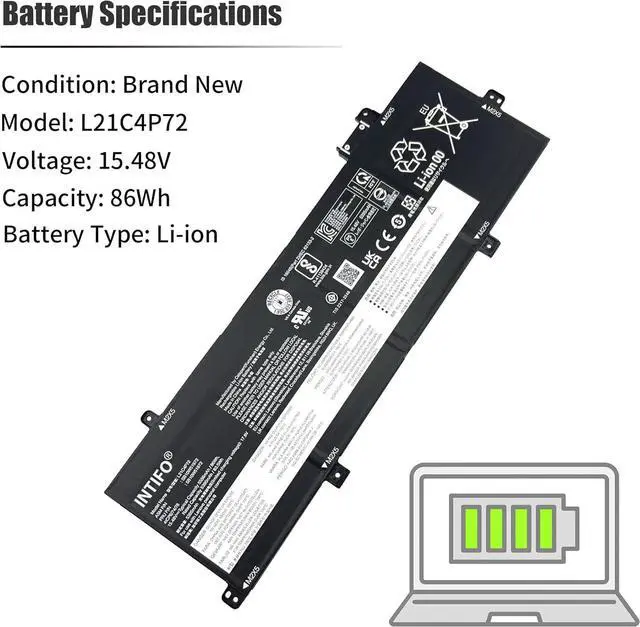 Alt view image 3 of 7 - 86Wh L21C4P72 L21M4P74 Laptop Battery Compatible with Lenovo ThinkPad P16s Gen 1 Gen 2 ThinkPad T16 Gen 1 Gen 2 Series L21D4P73 L21D4P72 L21L4P72 L21M4P73 SB10W51973 5B10W51872 [15.48V 4-Cell]