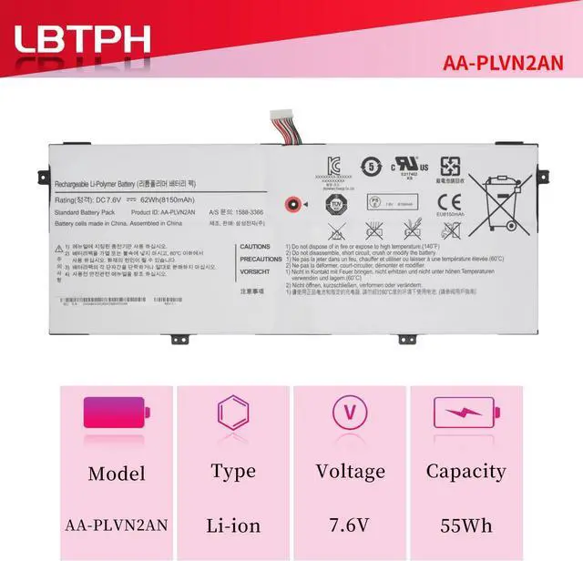 Alt view image 2 of 7 - AA-PLVN2AN Compatible Laptop Battery Replacement for Samsung ATIV Book 9 Edition 2014 930X5J NP930X5J 15.6" 930X5J-K01 NP930X5J-K02DE Series 7.6V 8150mAh/62Wh