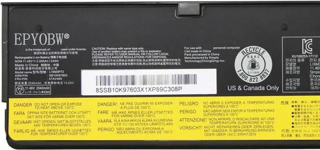 Alt view image 2 of 5 - L16M3P72 Laptop Battery 24Wh 2095mAh 11.46V Compatible with Lenovo ThinkPad X240 X250 T440 T450 L450 L460 W550 P50s A275 Series SB10K97603 01AV460 45N1126 45N1127 45N1775 45N1124 45N1125 68 68+