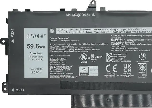 Alt view image 3 of 6 - GHJC5 Laptop Battery 59.6Wh 4900mAh 3-Cell 11.55V Compatible with Dell Latitude 9420 9430 / Dell Latitude 9420 9430 2-in-1 Series 3VV58 0JJ4XT