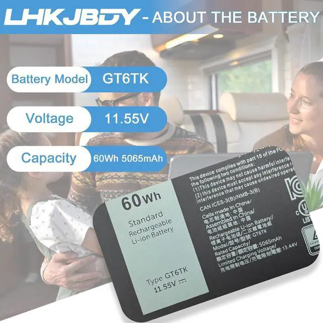 Alt view image 2 of 7 - GT6TK Laptop Battery Compatible with Dell Latitude 9440 9450 2-in-1 Series 0MWK05 MWK05 K2CPY 0K2CPY 60Wh 5065mAh 11.55V