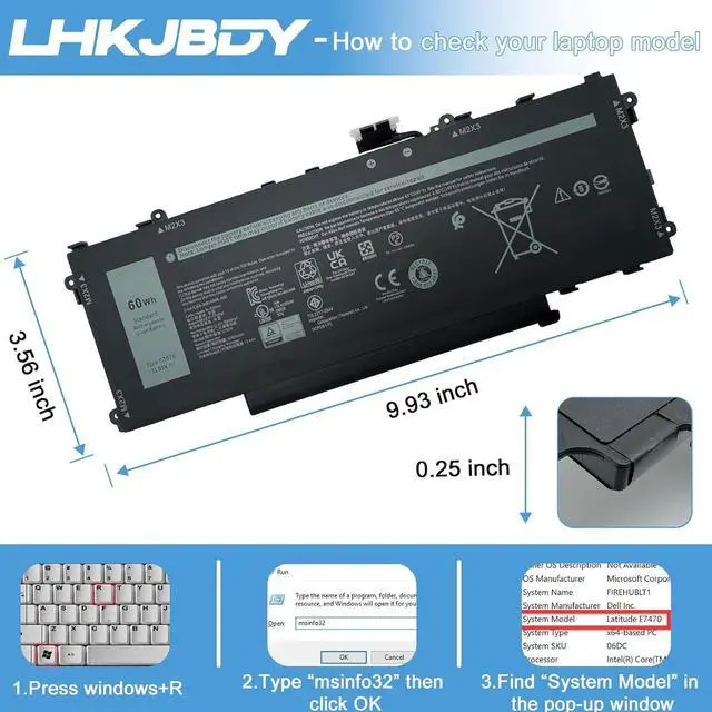 Alt view image 6 of 7 - GT6TK Laptop Battery Compatible with Dell Latitude 9440 9450 2-in-1 Series 0MWK05 MWK05 K2CPY 0K2CPY 60Wh 5065mAh 11.55V