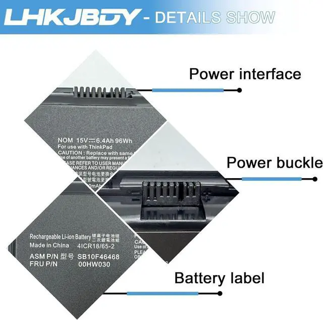 Alt view image 3 of 7 - 78+ 78++ 00HW030 SB10F46468 Laptop Battery Compatible with Lenovo ThinkPad P71 20HK ThinkPad P70 20ER 20ES Series Notebook 01AV451 5B10W13950 4X50K14092 15V 96Wh 6400mAh