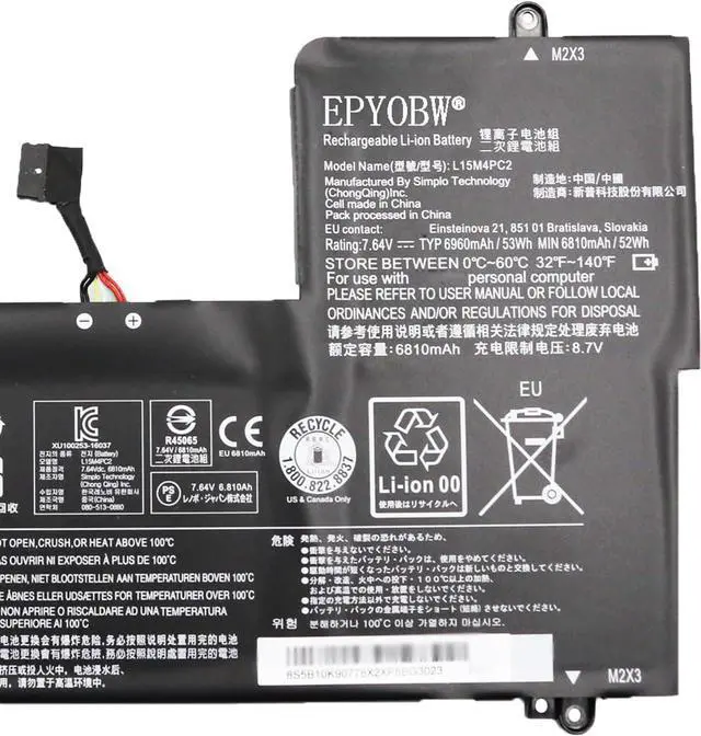Alt view image 3 of 5 - L15M4PC2 Laptop Battery 53Wh 6960mAh 7.64V Compatible with Lenovo IdeaPad Yoga 710 14" 710-14IKB 710-14ISK 15.6" 710-15IKB 710-15ISK Series 5B10K90778 L15L4PC2 5B10K90802