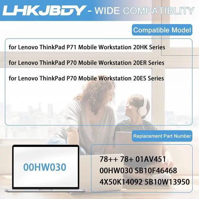 Alt view image 4 of 7 - 78+ 78++ 00HW030 SB10F46468 Laptop Battery Compatible with Lenovo ThinkPad P71 20HK ThinkPad P70 20ER 20ES Series Notebook 01AV451 5B10W13950 4X50K14092 15V 96Wh 6400mAh