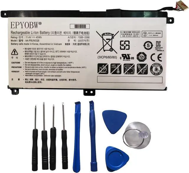 Main image of AA-PBUN3QB Laptop Battery 45Wh 3950mAh 11.4V Compatible with Samsung NP530E5M 7 Spin NP740U3L-L02US NP740U5L NP740U3L Odyssey NP800G5M 810G5M NT500R5L Series AA-PBUN3AB 1588-3366