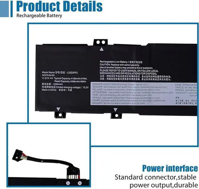 Alt view image 3 of 5 - L22D3PF2 Laptop Battery Replacement for Lenovo V14 V15 G4 AMN IdeaPad Slim 3 14AMN8 14IAH8 15IAN8 15IRU8 16IAH8 Series L22B3PF2 L22C3PF2 L22M3PF2 L22X3PF2 SB11K09308 11.31V 47Wh 4156mAh
