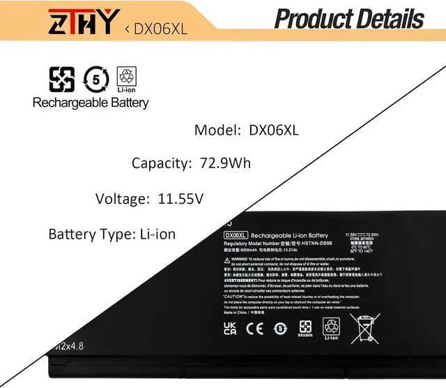 Alt view image 3 of 7 - ZTHY DX06XL Laptop Battery Compatible with HP Omen X 2S 15-DG 15-DG0000NC 15-DG0001NC 15-DG0003NC 15-DG0010NR 15-DG0018TX 15-DG0020TX 15-DG0075CL Series L32749-005 HSTNN-DB9B L32701-2C1 11.55V 72.9Wh