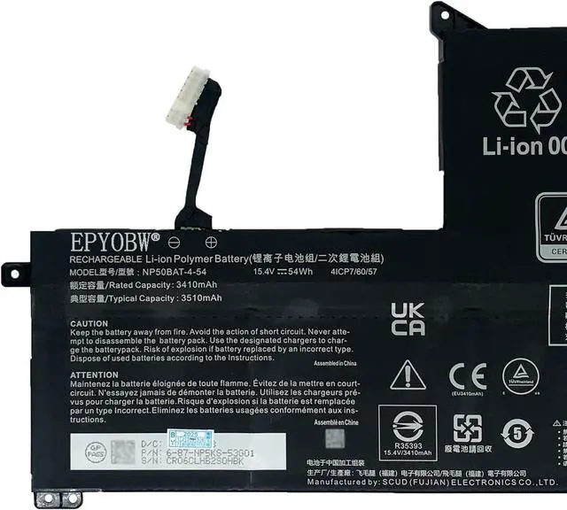 Alt view image 3 of 6 - NP50BAT-4-54 Laptop Battery 54Wh 3410mAh 15.4V Compatible with Clevo AT22 NP70 X17 / JiangXin X15 at/Colorful X17 at/Schenker XMG Focus 16 Series 6-87-NPSKS-53G00 4ICP7/60/57