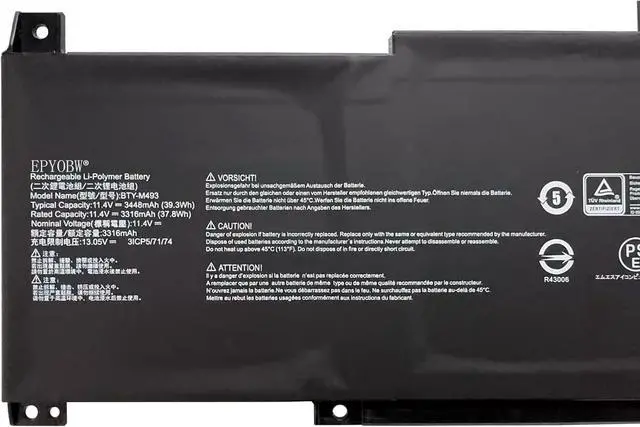 Alt view image 2 of 3 - BTY-M493 Laptop Battery 39.3Wh 3448mAh 11.4V Compatible with MSI Modern 14 B11 B11MOU B11MOU-861IN B11MOU-869MY B11MOU-862IN B11MOU-852VN B11MOU-636RU Series 3ICP5/71/74