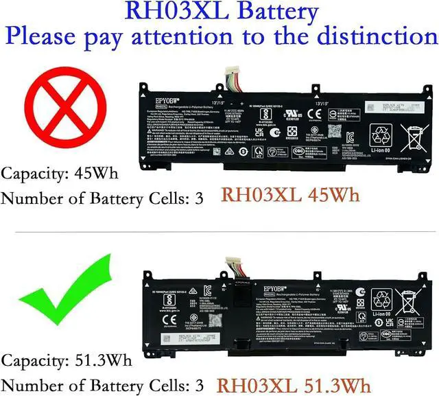 Alt view image 3 of 7 - RH03XL Laptop Battery 51.3Wh 4249mAh 11.58V Compatible with HP ProBook 445 G8 455 G8 650 G8 430 G9 440 G9 445 G9 430 G10 440 G10 Series RH03XL RHO3XL RH03045XL HSTNN-DB0B HSTNN-IB9P