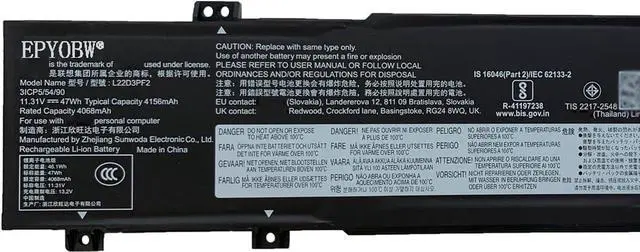 Alt view image 2 of 5 - L22D3PF2 Laptop Battery 47Wh 4156mAh 11.31V Compatible with Lenovo IdeaPad Slim 3 14IRU9 15IRU9 16IRU9 14IRH8 / V14 G5 IRL V15 G5 IRL Series L22X3PF2 L22M3PF2 L22B3PF2 L23D3PF0