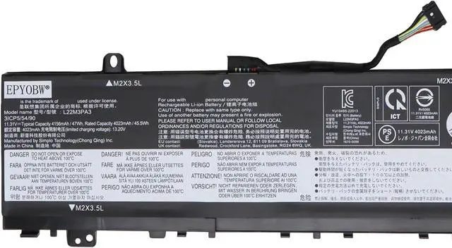 Alt view image 3 of 5 - L22M3PA3 Laptop Battery 47Wh Compatible with Lenovo IdeaPad Slim 5-14IRL8 5-14ABR8 5-14IMH9 5-14AHP9 5-14IRU9 5-16ABR8 5-16IMH9 Series SB11K39363 5B11K39362 SB11N45424 5B11N45396 L22C3PA3