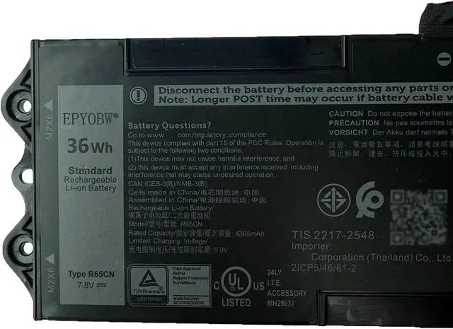 Alt view image 2 of 2 - R65CN Laptop Battery 36Wh 4615mAh 7.8V Compatible with Dell Latitude 7030 Rugged Extreme Tablet T18G T18G001 Series 0GVHND GVHND