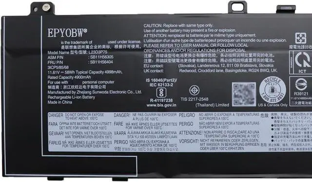 Alt view image 2 of 5 - L23D3P75 Laptop Battery 58Wh 4998mAh 3-Cell 11.61V Compatible with Lenovo ThinkPad T14s Gen 6 Series SB11H56305 5B11H56404 L23M3P74 SB11H56304 5B11H56403