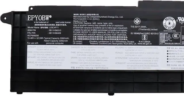 Alt view image 2 of 5 - L23C4P71 Laptop Battery 52.5Wh 3392mAh 15.48V Compatible with Lenovo ThinkPad T16 Gen 3 Series SB11H56310 5B11H56409 L23M4P70 SB11H56311 5B11H56410 L23M4P71 L23C4P72 SB11H56313 5B11H56412