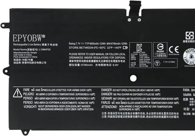 Alt view image 2 of 5 - L15M4P20 Laptop Battery 53Wh 6950mAh 7.7V Compatible with Lenovo IdeaPad Yoga 900S-12ISK Series 5B10J50660 5B10J50662 L15L4P20 5B10J66116