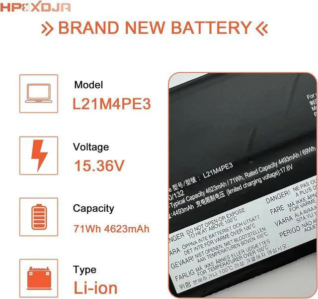 Alt view image 2 of 6 - L21M4PE3 Laptop Battery Replacement for Lenovo IdeaPad Yoga 7 16IAP7 14IAL7 14ARB7 82QG Series L21L4PE0 L21B4PE2 SB11F38373 SB11F38382 5B11F38367 5B11F38379