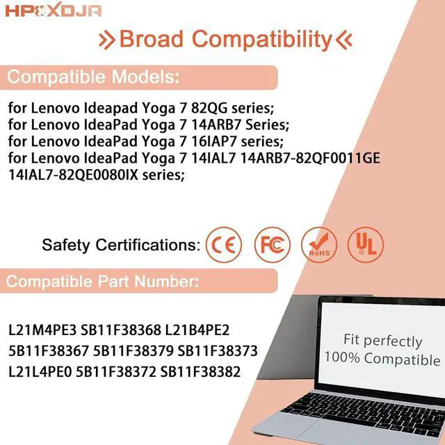 Alt view image 5 of 6 - L21M4PE3 Laptop Battery Replacement for Lenovo IdeaPad Yoga 7 16IAP7 14IAL7 14ARB7 82QG Series L21L4PE0 L21B4PE2 SB11F38373 SB11F38382 5B11F38367 5B11F38379