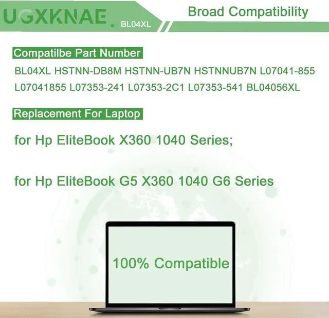 Alt view image 5 of 7 - BL04XL Laptop Battery Replacement for Hp EliteBook X360 1040 G5 X360 1040 G6 Series HSTNN-UB7N HSTNN-DB8M HSTNNUB7N L07041855 L07041-855 L07353-2C1 L07353-241 L07353-541 7.7V