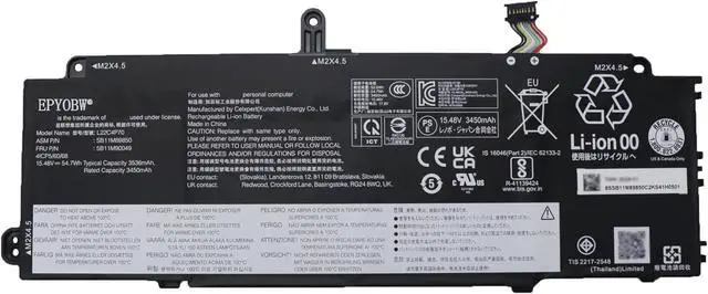 Main image of L22C4P70 Laptop Battery 54.7Wh 3536mAh 15.48V Compatible with Lenovo ThinkPad X13 Gen 4 5 Yoga Gen 4 2-in-1 Gen 5 Series L22M4P70 SB11M89849 5B11M90048 L22B4P70 SB11M89852 5B11M90051