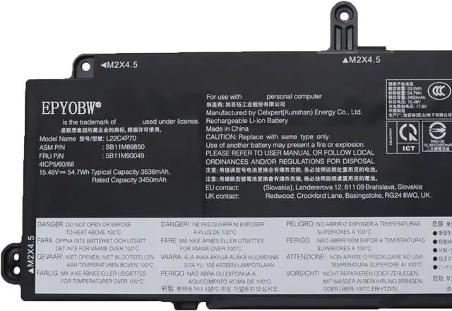 Alt view image 3 of 6 - L22C4P70 Laptop Battery 54.7Wh 3536mAh 15.48V Compatible with Lenovo ThinkPad X13 Gen 4 5 Yoga Gen 4 2-in-1 Gen 5 Series L22M4P70 SB11M89849 5B11M90048 L22B4P70 SB11M89852 5B11M90051