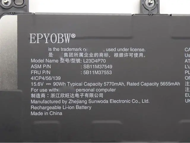 Alt view image 3 of 4 - L23D4P70 Laptop Battery 90Wh 5770mAh 15.6V Compatible with Lenovo ThinkPad P1 Gen 7 21KV 21KW Series SB11M37549 5B11M37553 L23C4P70 SB11M37548 5B11M37552
