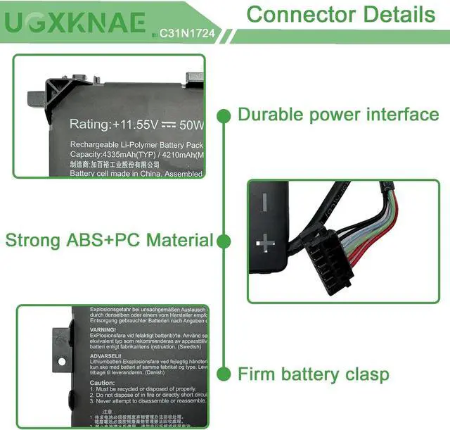 Alt view image 3 of 7 - C31N1724 Laptop Battery Replacement for Asus ZenBook 13 UX331FA U3100FAL UX331FAL UX331FAL-EG017R UX331FAL-EG028T UX331U UX331UA UX331UAL UX331UN UX461FN Series C31PQCH 0B200-02750100M 0B200-02750000