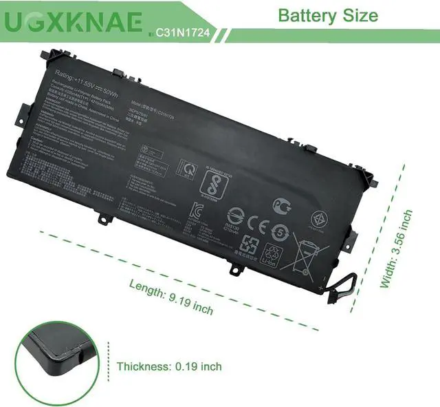 Alt view image 7 of 7 - C31N1724 Laptop Battery Replacement for Asus ZenBook 13 UX331FA U3100FAL UX331FAL UX331FAL-EG017R UX331FAL-EG028T UX331U UX331UA UX331UAL UX331UN UX461FN Series C31PQCH 0B200-02750100M 0B200-02750000