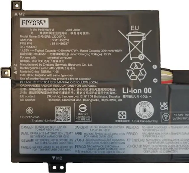Alt view image 2 of 3 - L22D3P72 Laptop Battery 47W 4080mAh 3-Cell 11.52V Compatible with Lenovo 100w Gen 4 / 300w Yoga Gen 4 / 500w Yoga Gen 4 Series L22D3P71 L22M3P71 L22C3P70