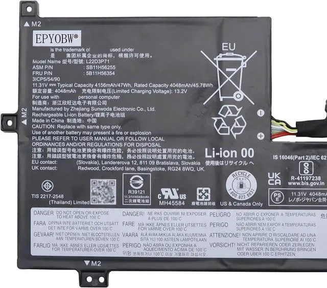 Alt view image 2 of 4 - L22D3P71 Laptop Battery 47Wh 4156mAh 3-Cell 11.31V Compatible with Lenovo 100w Gen 4 / 300w Yoga Gen 4 / 500w Yoga Gen 4 Series L22M3P71 L22C3P70