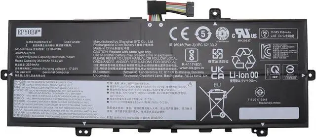 Main image of L21B4PD0 Laptop Battery 56Wh 3608mAh 4-Cell 15.52V Compatible with Lenovo ThinkBook 13s G4 ARB/ThinkBook 13s G4 IAP/ThinkBook 13x G2 IAP/ThinkBook Plus G4 IRU Series L21C4PD0 L21M4PD0